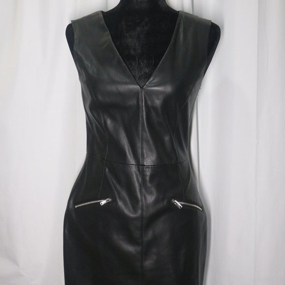 Zara Dresses & Skirts - Zara Black Faux Leather Dress with zippers